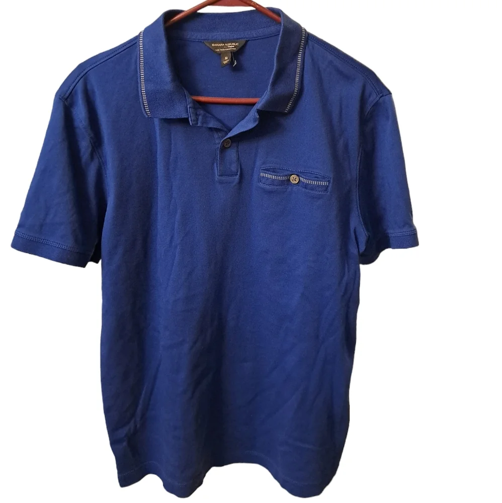 Banana Republic Luxe Touch Performance Blue Polo Shirt‎ Men's Medium Blue